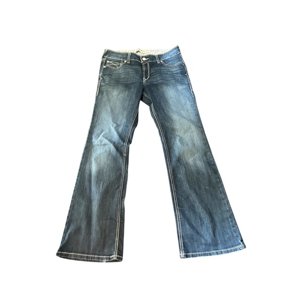 Ariat REAL Denim Jeans Women's Bootcut Dark Wash White Stitch Detail size 32 - Picture 1 of 9
